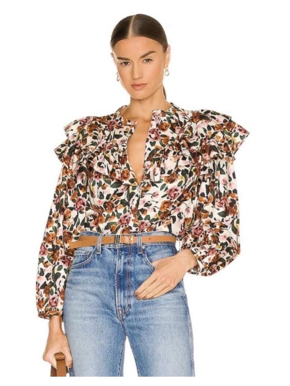 Something Navy Floral Ruffle Blouse